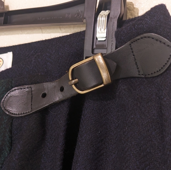Dark navy and teal wool wrap skirt with belt detail - Picture 5 of 7